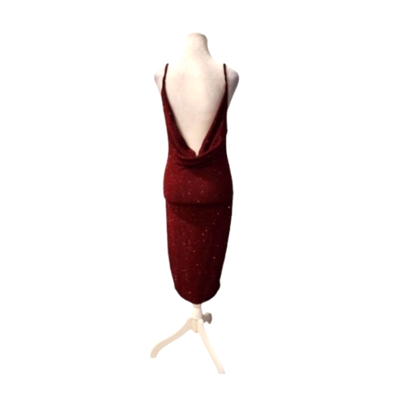 Crimson Red Midi Sparkle Dress spaghetti Straps and Open Back - Picture 5 of 8